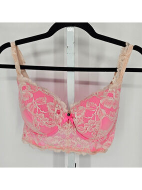 Body by Victorias Secret Womens Sz 36D Longline Lined Demi Bra Pink Beige Lace